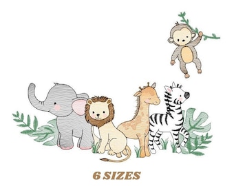 Safari Wild animals embroidery designs - Elephant Zebra Monkey Giraffe Lion machine embroidery pattern - Baby Boy file - Instant download