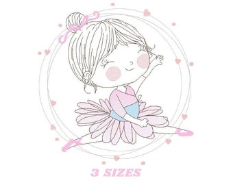Ballerina embroidery designs - Ballet dancer with pink tutu machine embroidery pattern - Baby girl file - Instant digital download pes jef