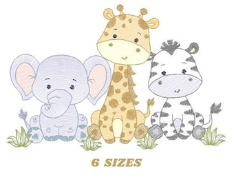 Safari embroidery designs - Elephant embroidery design machine embroidery pattern - Giraffe embroidery file - Zebra embroidery download pes