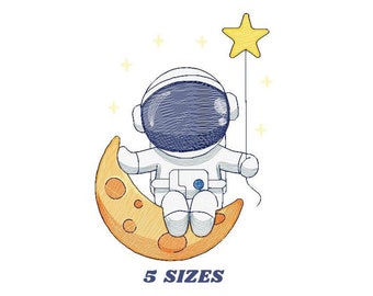 Astronaut embroidery designs - Baby boy embroidery design machine embroidery pattern - instant download - Moon embroidery file Space Earth