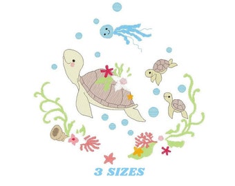 Schildkröte Stickdatei - Ozean Tier Stickdatei Stickmuster Stickdatei - Baby Boy Stickdatei - Seefisch Stickerei download
