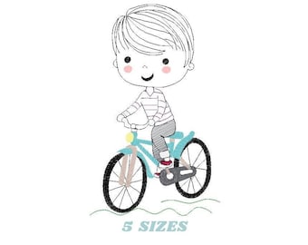 Boy with Bike Embroidery Design – Cartoon Cyclist Machine Pattern (Digital Download)