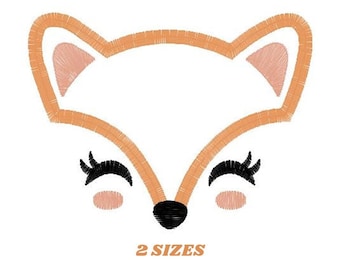 Red Fox Face Applique Embroidery Design – Woodland Animal Pattern (Digital Download)