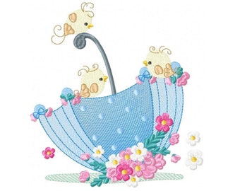 Umbrella with birds embroidery designs - Umbrella embroidery design machine embroidery pattern - baby girl embroidery file instant download