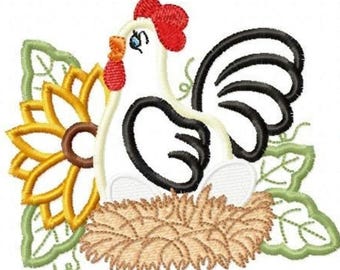 Chicken embroidery designs - Kitchen towel machine embroidery pattern - Rooster applique design - Instant digital download pes jef dst hus