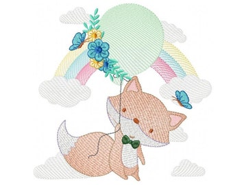 Fox embroidery designs - Balloon embroidery design machine embroidery pattern - Woodland Animal embroidery file - baby boy embroidery child