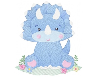 Wzory do haftu dinozaurów - Wzór do haftu maszynowego Dino - natychmiastowe pobranie - Plik do haftu dla chłopca Triceratops