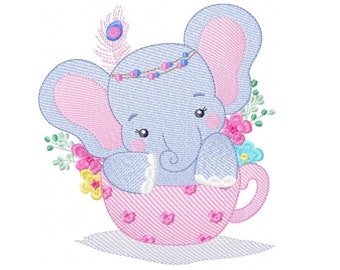 Elephant embroidery designs - Animal embroidery design machine embroidery pattern - Baby girl embroidery file - elephant with flowers pes