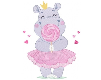 Hippo embroidery designs - Ballerina embroidery design machine embroidery pattern - Baby girl embroidery file - instant digital download