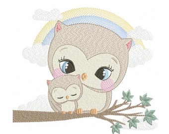 Owl embroidery design - Owl family embroidery design machine embroidery pattern - Baby boy embroidery file - digital download bird with baby