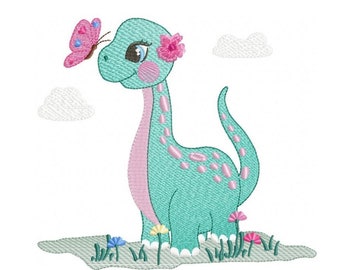 Dinosaur embroidery designs - Dino embroidery design machine embroidery pattern - instant download - Baby girl embroidery file Brontosaurus