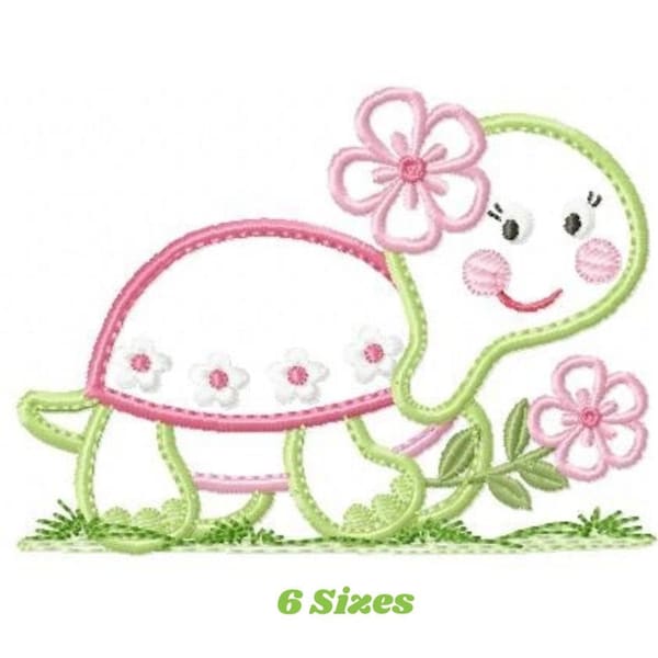 Turtle applique embroidery design - Animal embroidery designs machine embroidery pattern - Baby girl embroidery file - Female turtle design