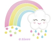 Cloud embroidery design - Rainbow embroidery design machine embroidery patterns - Baby girl embroidery file - rainbow sky stars embroidery