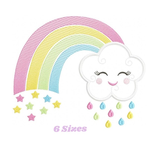 Cloud embroidery design - Rainbow embroidery design machine embroidery patterns - Baby girl embroidery file - rainbow sky stars embroidery