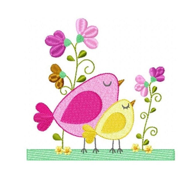 Bird embroidery designs - Birds embroidery design machine embroidery pattern - Spring garden embroidery file - instant download Tea towel