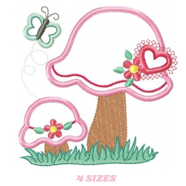 Mushroom embroidery designs - Flower embroidery design machine embroidery pattern - garden embroidery file - mushroom applique design