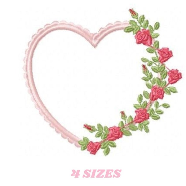 Herz mit Rosen Stickmuster - Blumen Stickmuster Maschinenstickmuster - Baby Mädchen Stickdatei Herz Stickrahmen