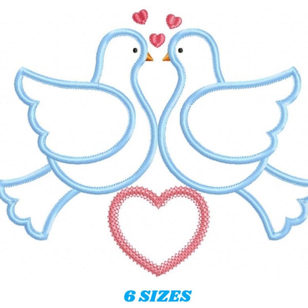 Motifs de broderie pigeons d'amour - Motif de broderie oiseau motif de broderie machine - Motif appliqué oiseau - Téléchargement de broderie oiseaux d'amour