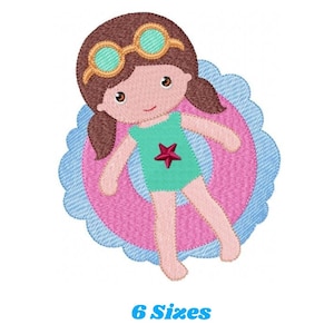 Swimmer embroidery designs - Baby girl with pool floater machine embroidery pattern - Instant digital download pes jef dst hus vp3 xxx vip
