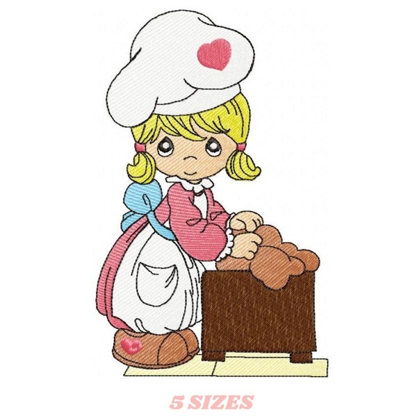 Girl embroidery design - Kid embroidery designs machine embroidery pattern - Kitchen embroidery file - Cooking girl filled design Cooker