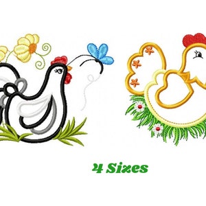 Chicken embroidery designs - Rooster embroidery design machine embroidery pattern - Kitchen towel embroidery file - Farm animals applique
