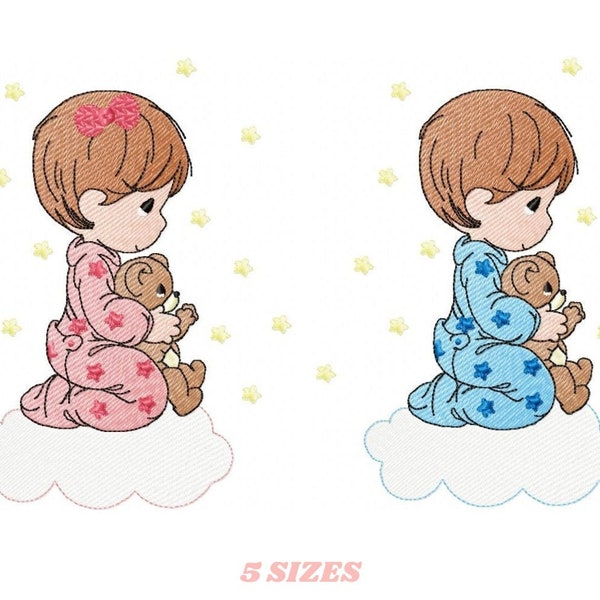 Boy embroidery designs - Baby Girl embroidery design machine embroidery pattern - Praying kid embroidery file - religious christian angels