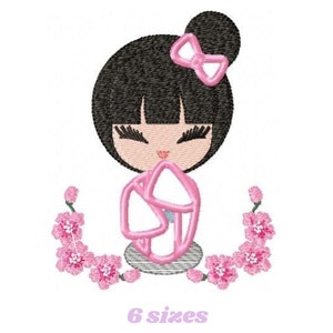 Japanese Geisha embroidery designs - Japanese Girl embroidery design machine embroidery pattern - geisha with flowers embroidery file design