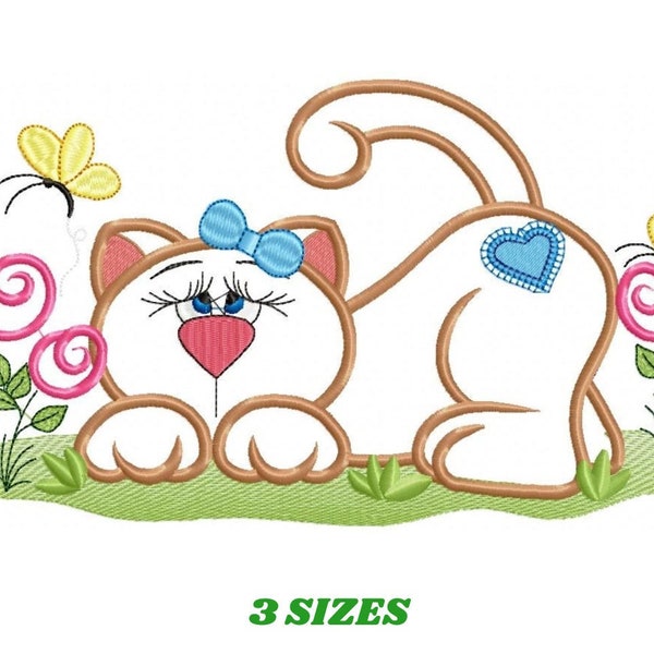 Cat embroidery design - Animal embroidery designs machine embroidery pattern - Kitty embroidery file - girl embroidery cat applique design