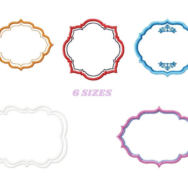 Frame embroidery designs set - Frame Applique Design Machine embroidery pattern - Monogram frame shape tag embroidery file  instant download