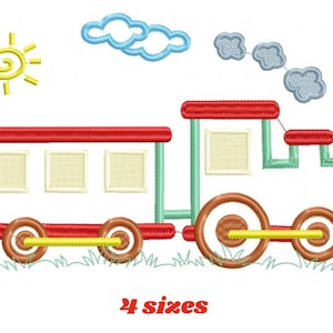 Treinborduurontwerpen - Voertuigborduurontwerp machine borduurpatroon - babyjongen borduurbestand direct downloaden trein met wagen