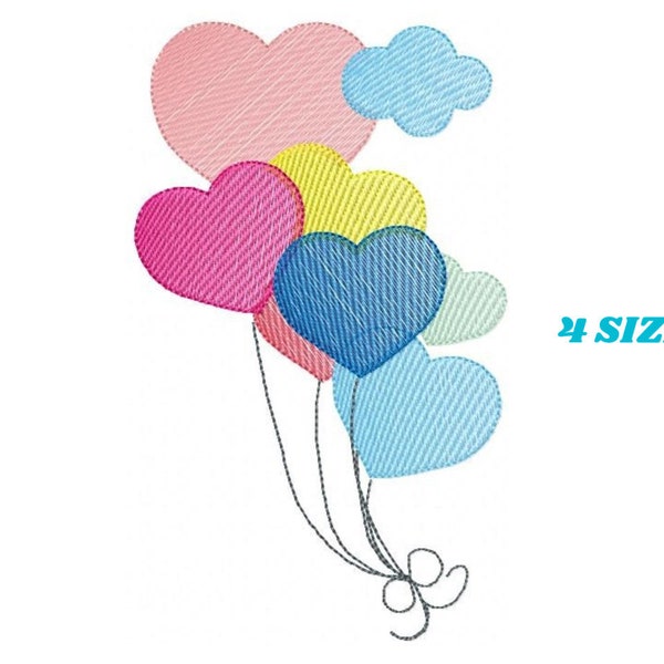 Luftballon Stickmuster - Luftballons Stickdateien Maschinenstickmuster - Herz Ballon Wolke - Geburtstag Stickdatei Download