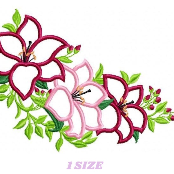 Blumen Stickmuster - Blumen Stickmuster Maschinenstickmuster - Stickdatei Rose - Blumen Applikation Design geblümt