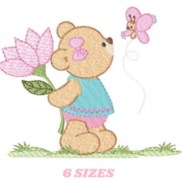 Teddy Bear embroidery designs - Baby girl embroidery design machine embroidery pattern - Bear with butterfly embroidery file - digital file
