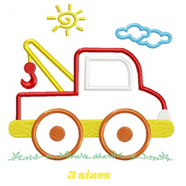 Tow truck embroidery designs - vehicle embroidery design machine embroidery pattern - tow truck applique design - baby boy kid embroidery