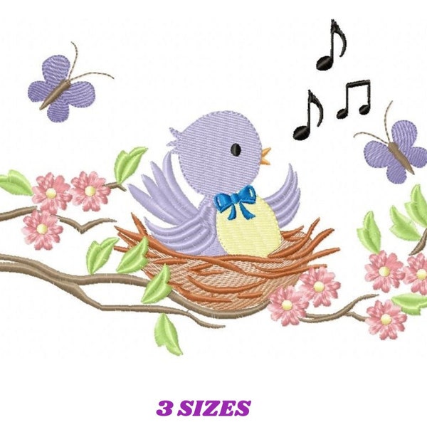 Bird embroidery designs - Birdnest embroidery design machine embroidery pattern - instant download - singing bird embroidery file spring