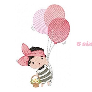 Baby girl embroidery designs - Fairy embroidery design machine embroidery pattern - girl with balloon embroidery file - toddler embroidery