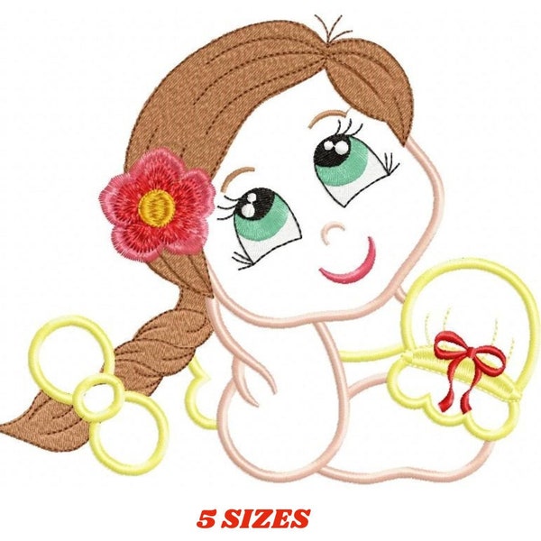 Baby girl embroidery designs - Teenager embroidery design machine embroidery pattern - girl with braid applique design - princess embroidery