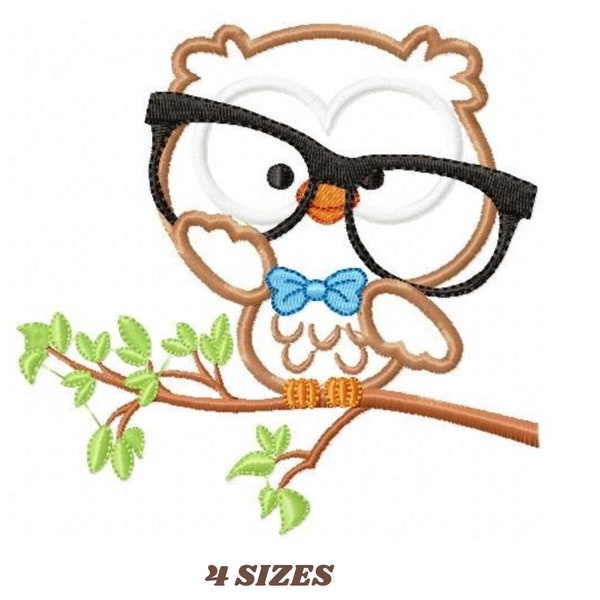 Owl embroidery design - Owl with glasses embroidery design machine embroidery pattern - Teacher embroidery file - bird owl applique design