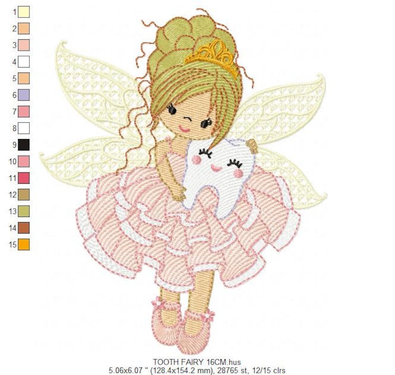 Tooth Fairy embroidery designs Tooth embroidery design machine embroidery pattern Baby girl embroidery file Pixie instant download image 8