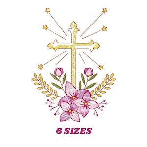 Diseño de bordado de cruz floral – Archivo de bordado religioso a máquina (descarga digital)