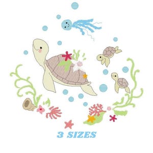 Turtle Embroidery Design - Ocean Animals Machine Pattern (Digital Download)
