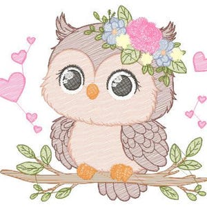 Floral Owl Machine Embroidery Design - RIPPLED, 6 Sizes (Instant Download)