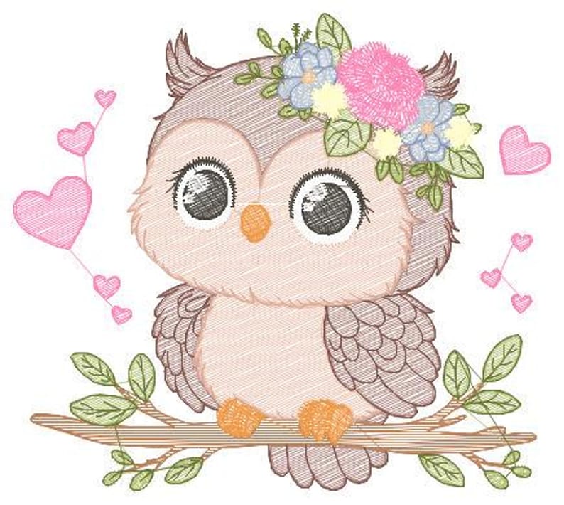 Floral Owl Machine Embroidery Design - RIPPLED, 6 Sizes (Instant Download)