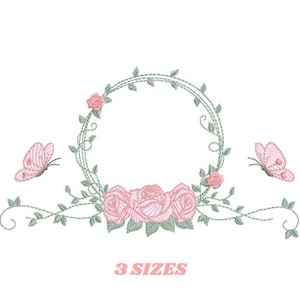 Rose & Butterfly Monogram Frame Embroidery Design (Digital Download)