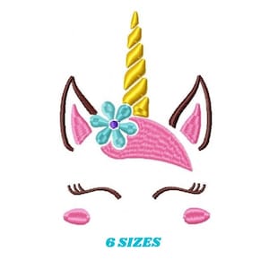 Motif de broderie tête de licorne – Motif floral pour bébé fille (Téléchargement numérique)