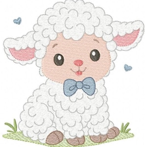 Borduurpatroon van een mannelijk schaap, lammetje met hartjes (machineborduurpatroon) (direct te downloaden)