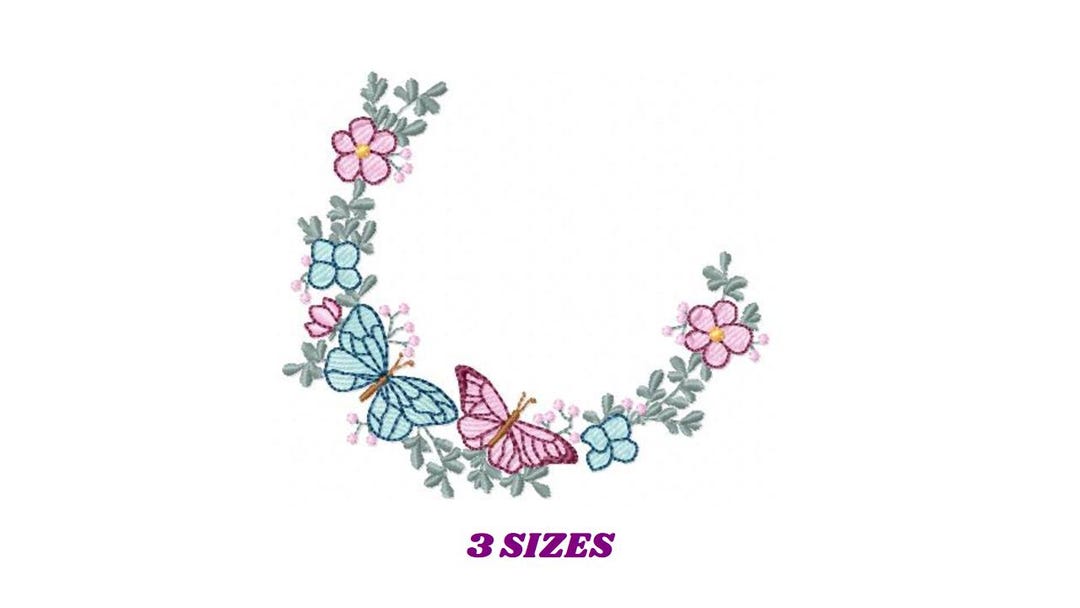 Floral Butterfly Frame Machine Embroidery Design – Delicate Wreath ...
