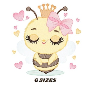 Bee embroidery design - Bee Happy embroidery designs machine embroidery pattern - Baby girl embroidery file - Honey bee with crown and lace