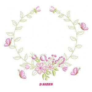 Motif de broderie monogramme floral – Couronne de roses (Téléchargement numérique)