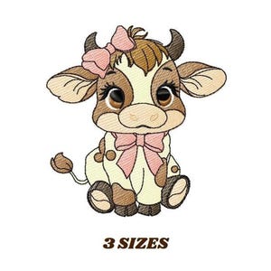 Cow with Bow Embroidery Design – Farm Animal Pattern (Digital Download)